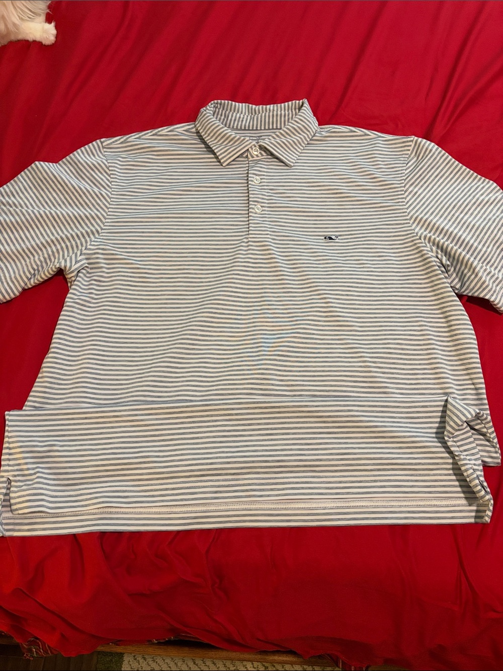 Vineyard Vines Men's Light Blue and White Striped Polo
